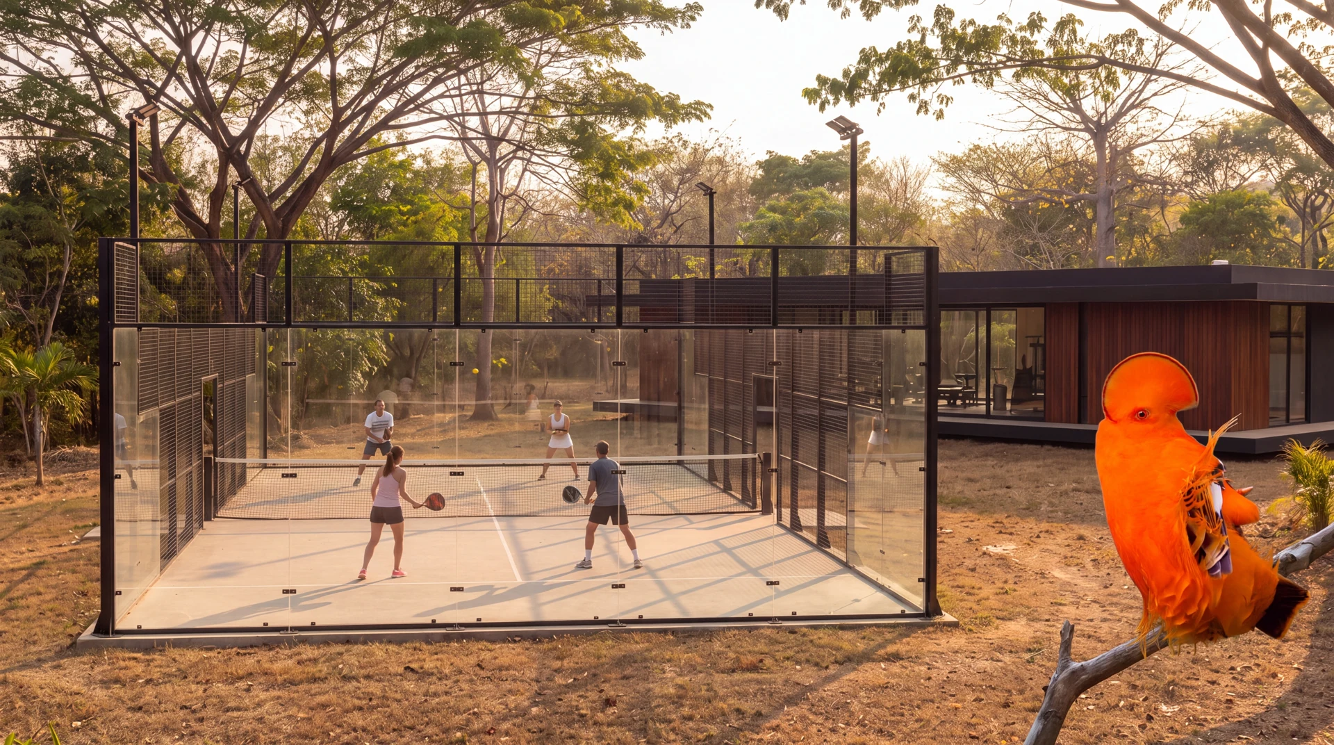 Cancha de pádel al atardecer